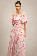 Jillian Puff Short Sleeves Printed Folds Maxi Dress