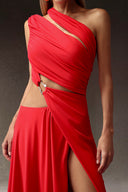 Xlyia High Slit Hollowed-out Maxi Dress