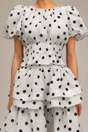 Nasim Puff Sleeves Dot Printed Top And Skirt Two-Piece Set