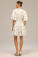 Jayne V-Neck Puff Sleeves Floral Printed Mini Dress