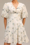 Jayne V-Neck Puff Sleeves Floral Printed Mini Dress