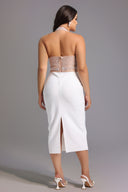 Cornelia Pearl Halter Bandage Dress - Beige