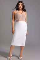 Cornelia Pearl Halter Bandage Dress - Beige