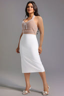 Cornelia Pearl Halter Bandage Dress - Beige