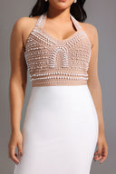 Cornelia Pearl Halter Bandage Dress - Beige