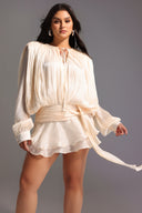 Dekia Uzun Kollu, Delikli, Fırfırlı Mini Elbise 