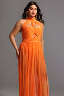 Rivka Halterneck Twist Mesh Maxi Dress