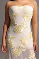 Deliyn Strapless Embroidery Flower Mesh Maxi Dress