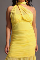 Ulasa Sleeveless Ruched Mesh Maxi Dress