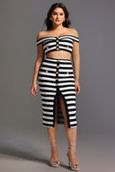 Martha Off-the-Shoulder Hollow Out Slit Bandage Midi Two-Piece Set