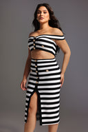 Martha Off-the-Shoulder Hollow Out Slit Bandage Midi Two-Piece Set