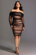 Rowena Ruched Mesh Bandage Midi Dress - Black