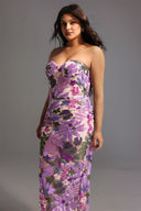 Eugenia Flower Sequins Strapless Mesh Dress - Purple