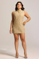 Jillian Diamond Mid-Neck Sleeveless Tweed Mini Dress