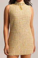 Jillian Diamond Mid-Neck Sleeveless Tweed Mini Dress