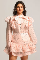 Sahara Rufflede Dot Printed Bowknot Top And Skirt Two-Piece Set