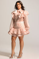 Sahara Rufflede Dot Printed Bowknot Top And Skirt Two-Piece Set