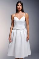 Tutti Deep-V Fold Falbala Midi Dress