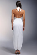 Pale Deep-V Halter Flrs Maxi Dress