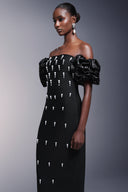 Yarera Strapless Pearls Bandage Maxi Dress