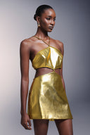 Pola Backless Leather Mini Dress
