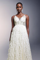 Fennel Sleeveless Sequin Tassels Feather Maxi Dress