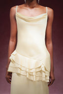 Gunnhild Sleeveless Falbala Satin Maxi Dress