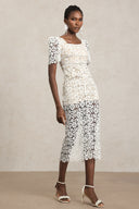 Savia Short Sleeves Diamond Lace Midi Dress