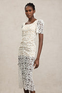 Savia Short Sleeves Diamond Lace Midi Dress