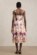 Faux Halter Flowers Midi Dress