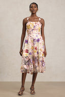 Faux Halter Flowers Midi Dress