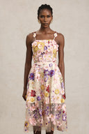 Faux Halter Flowers Midi Dress