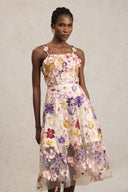 Faux Halter Flowers Midi Dress