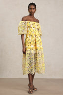 Sissel Puff Sleeves Floral Printed Lace Hollow Out Maxi Dress