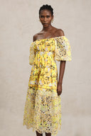 Sissel Puff Sleeves Floral Printed Lace Hollow Out Maxi Dress