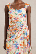 Soloma Halter Folds Floral Printed Maxi Dress