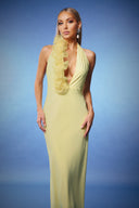 Lacie Deep-V Halter Backless Flowers Maxi Dress