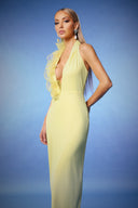 Lacie Deep-V Halter Backless Flowers Maxi Dress