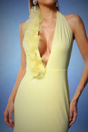 Lacie Deep-V Halter Backless Flowers Maxi Dress
