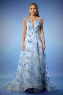 Zurri Sleeveless V-Neck Flrs Slit Maxi Dress