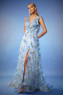 Zurri Sleeveless V-Neck Flrs Slit Maxi Dress