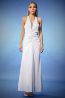 Emta Deep-V Halter Maxi Dress