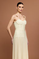 Serena Halter Fishbone Folds Slit Maxi Dress