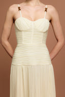 Serena Halter Fishbone Folds Slit Maxi Dress