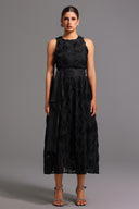 Runa Sleeveless Round Neck Flowers Midi Dress