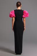 Pull Bandage Short Sleeves Square Collar Diamond Maxi Dress