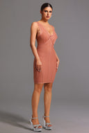 Lionce Bandage Sleeveless V Neck Lace Mini Dress