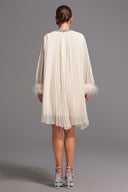 Delilah Long Sleeves Round Neck Diamond Feather Midi Dress