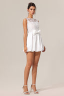 Shea Sleeveless Bowknot Embroidery Flowers Lace Mini Dress