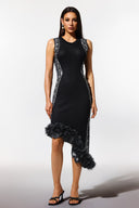 Imaan Round Collar Sleeveless Lace Bandage Midi Dress